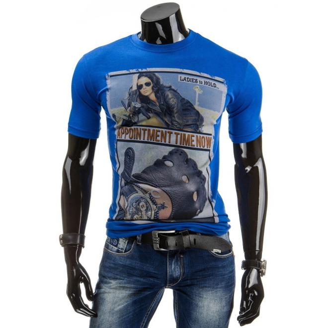 Tričko pre pánov so štýlovou potlačou v modrej farbe