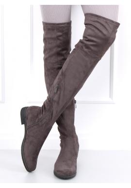 Dámske semišové čižmy nad kolená so strapcami v sivej farbe