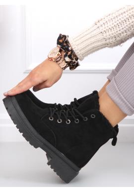 Semišové dámske topánky čiernej farby so šnurovaním