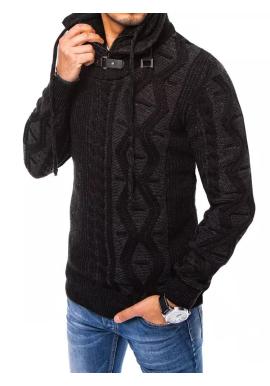 Vlnený pánsky sveter čiernej farby so šálovým golierom