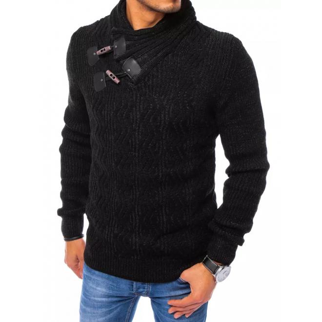 Čierny vlnený sveter so šálovým golierom pre pánov
