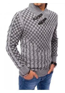 Pánsky hrubý sveter so šálovým golierom v tmavosivej farbe