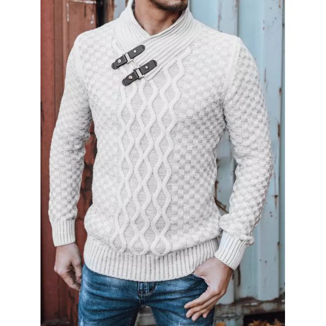 Pánsky hrubý sveter so šálovým golierom v svetlosivej farbe