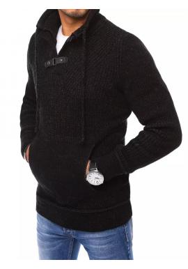 Vlnený pánsky sveter čiernej farby so šálovým golierom