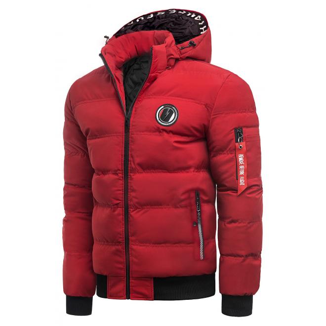 Prešívaná pánska bunda na zimu v červenej farbe