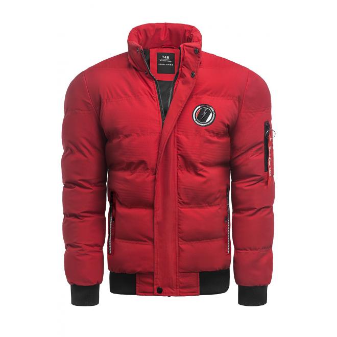Prešívaná pánska bunda na zimu v červenej farbe