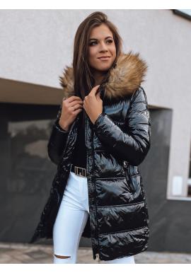 Lesklá dámska prešívaná bunda čiernej farby na zimu v zľave