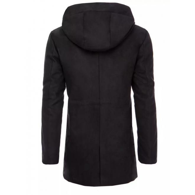 Dlhý pánsky kabát čiernej farby s kapucňou