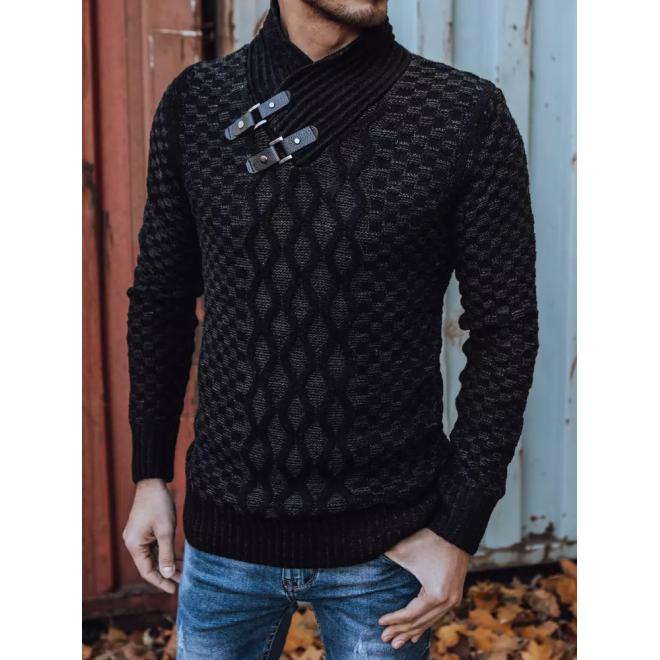 Hrubý pánsky sveter čiernej farby so šálovým golierom