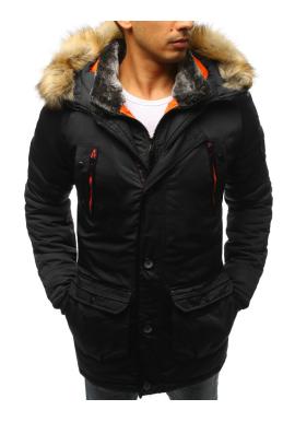 Čierna zimná bunda s kapucňou pre pánov vo výpredaji