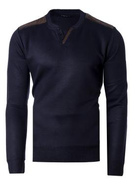 Tmavomodrý módny sveter s ozdobnými gombíkmi pre pánov