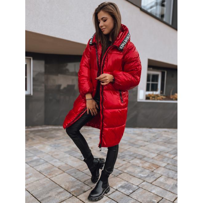 Zimná dámska oversize bunda červenej farby s potlačou