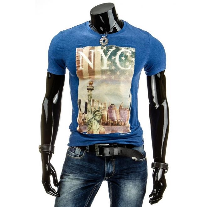 Modré tričko s potlačou NYC pre pánov