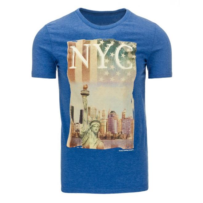Modré tričko s potlačou NYC pre pánov