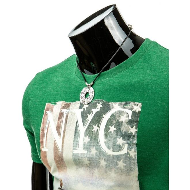 Tričko pre pánov s potlačou NYC v zelenej farbe