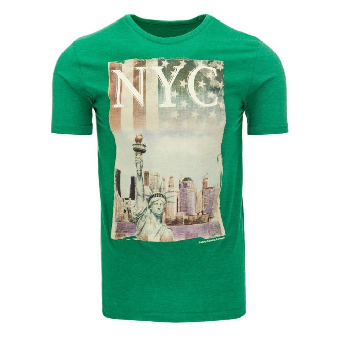 Tričko pre pánov s potlačou NYC v zelenej farbe