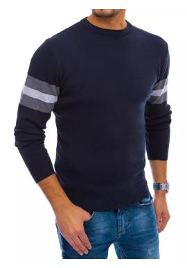 Módny pánsky sveter tmavomodrej farby s pruhmi na rukávoch