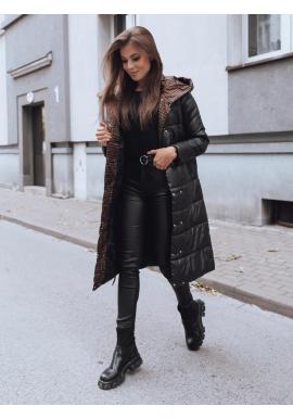 Čierna dlhá prešívaná bunda s opaskom pre dámy