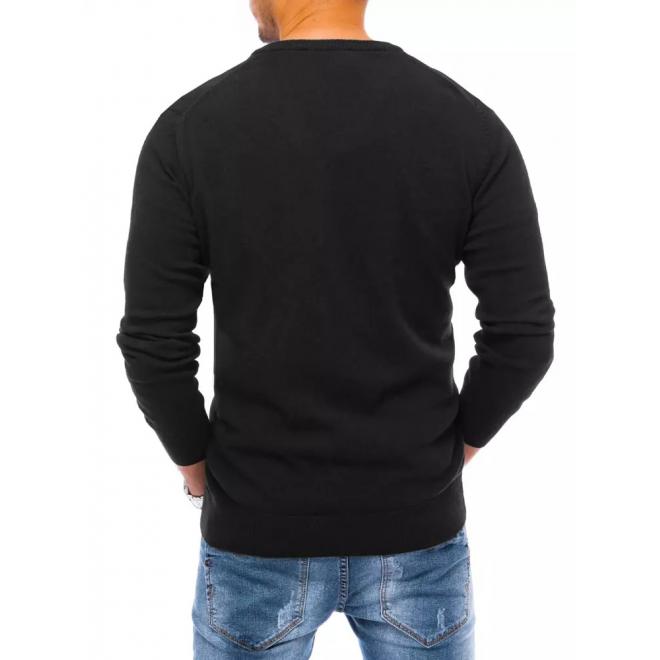 Čierny jednofarebný sveter s véčkovým výstrihom pre pánov