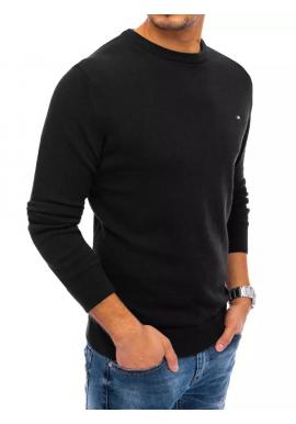 Jednofarebný pánsky sveter čiernej farby s okrúhlym výstrihom