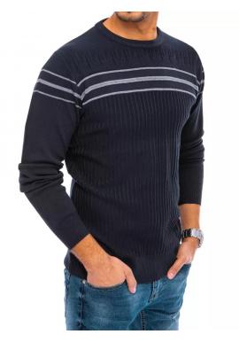 Tmavomodrý módny sveter s pruhmi pre pánov