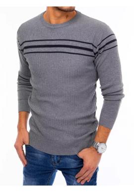 Pánsky módny sveter s pruhmi v sivej farbe