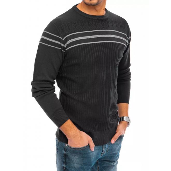 Módny pánsky sveter tmavosivej farby s pruhmi