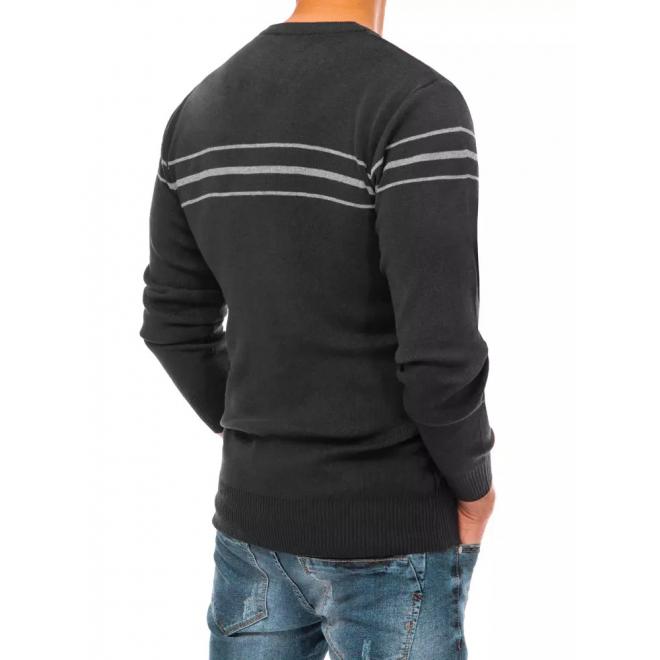 Módny pánsky sveter tmavosivej farby s pruhmi
