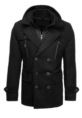 Čierny dvojradový kabát na zimu pre pánov