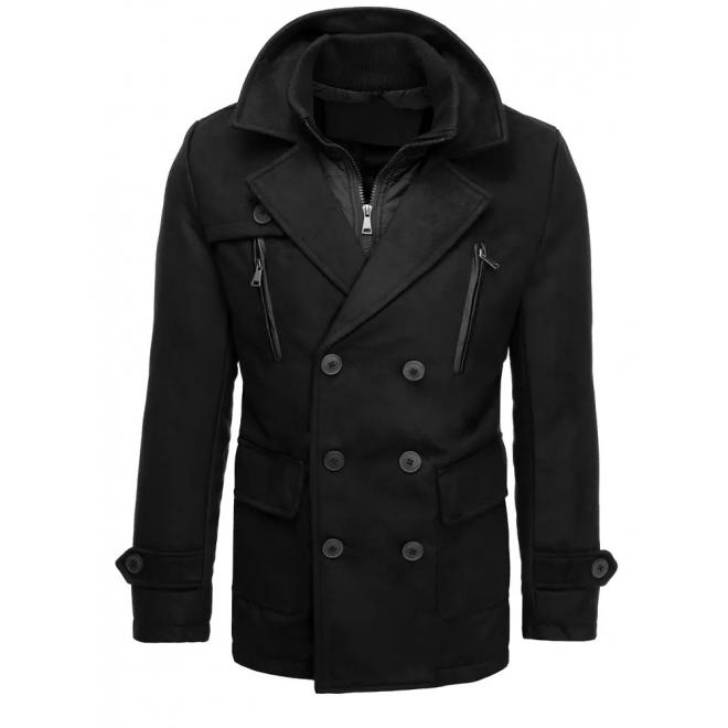 Čierny dvojradový kabát na zimu pre pánov