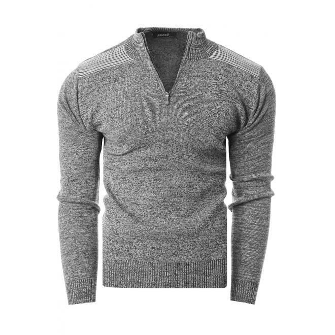 Pánsky pohodlný sveter so zapínaným výstrihom v sivej farbe
