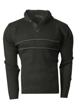 Teplý pánsky sveter tmavosivej farby s gombíkovým výstrihom
