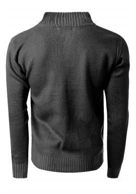 Pánsky teplý sveter s gombíkovým výstrihom v tmavosivej farbe