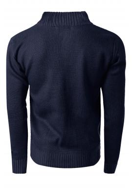 Tmavomodrý teplý sveter s gombíkovým výstrihom pre pánov