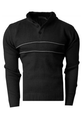 Čierny teplý sveter s gombíkovým výstrihom pre pánov