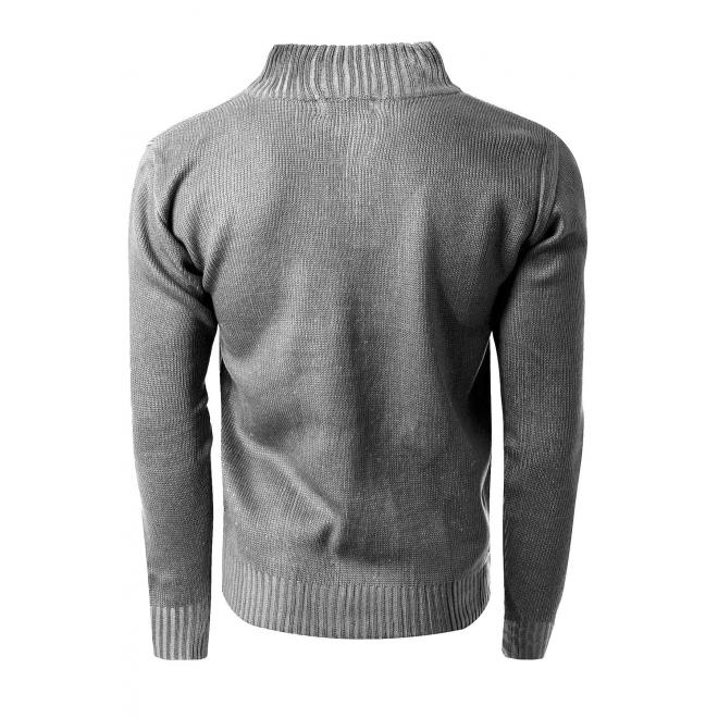 Teplý pánsky sveter sivej farby s gombíkovým výstrihom