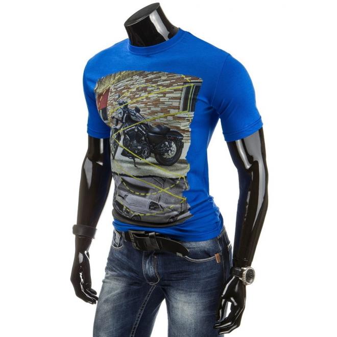 Tričko pre pánov s potlačou v modrej farbe