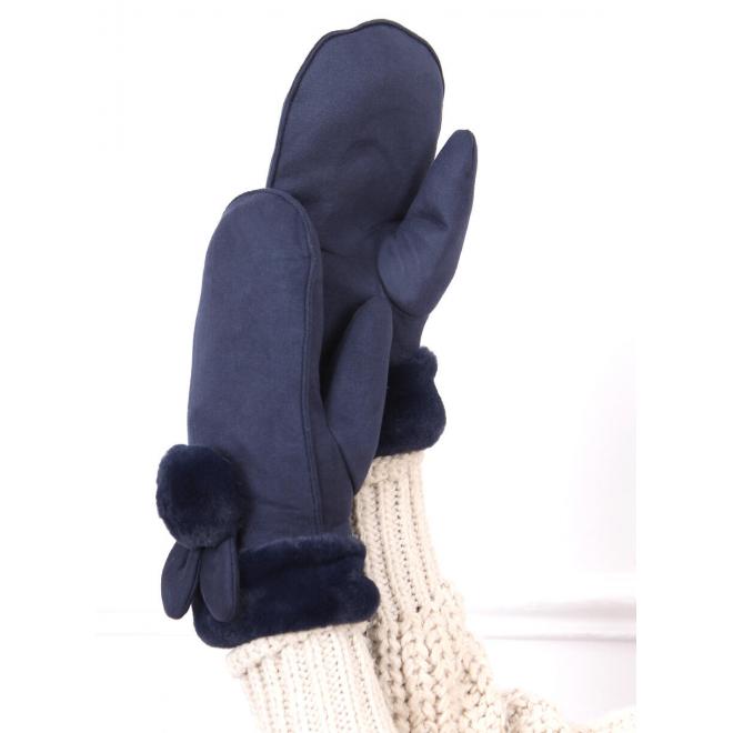 Dámske jednopalcové semišové rukavice s ušami v tmavomodrej farbe