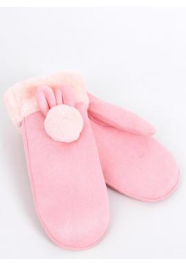 Ružové jednopalcové semišové rukavice s ušami pre dámy