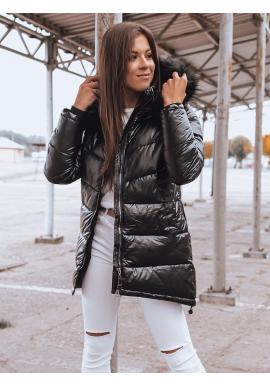 Asymetrická dámska bunda čiernej farby na zimu