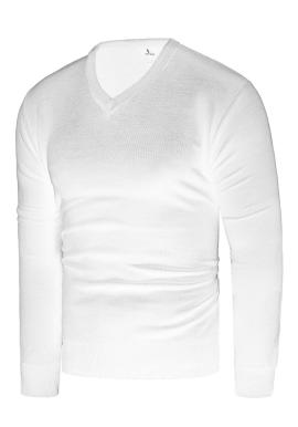 Pánsky jednofarebný sveter s véčkovým výstrihom v bielej farbe