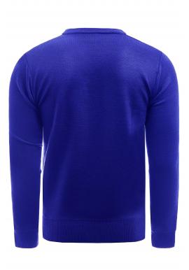 Modrý jednofarebný sveter s véčkovým výstrihom pre pánov