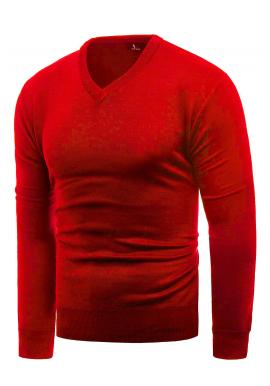 Jednofarebný pánsky sveter červenej farby s véčkovým výstrihom