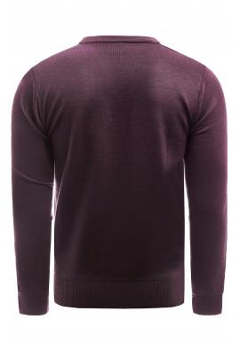 Bordový jednofarebný sveter s véčkovým výstrihom pre pánov