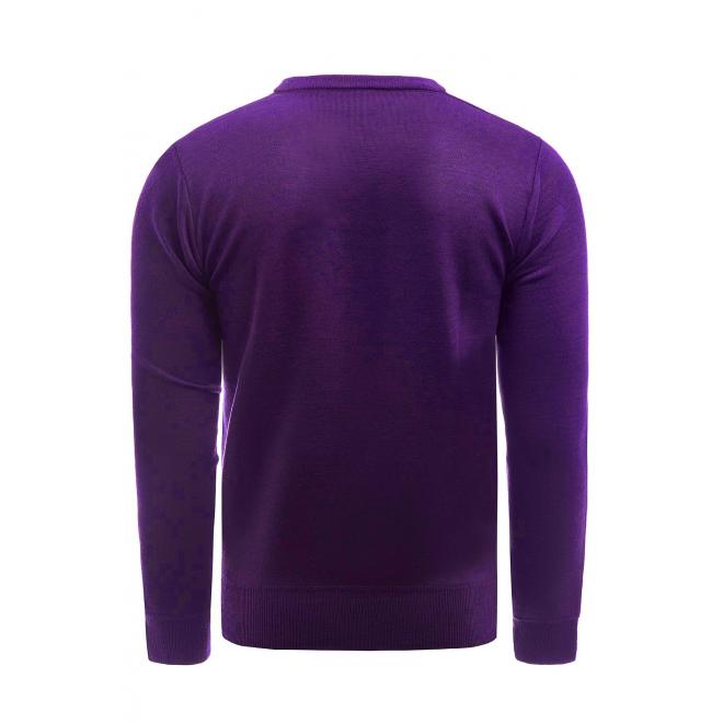 Fialový jednofarebný sveter s véčkovým výstrihom pre pánov