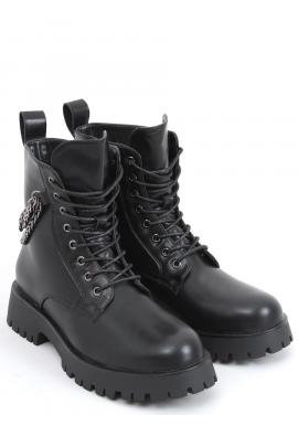 Dámske šnurovacie topánky s retiazkami v čiernej farbe