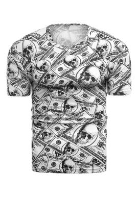 Čierno-biele módne tričko s potlačou peňazí pre pánov v akcii