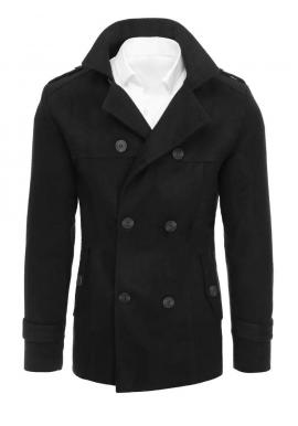 Dvojradový pánsky kabát čiernej farby s opaskom v zľave