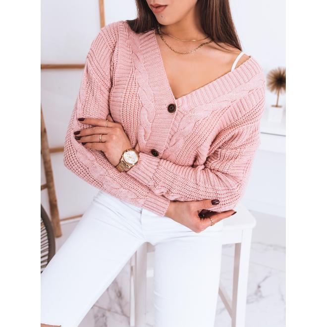 Ružový zapínaný sveter pre dámy