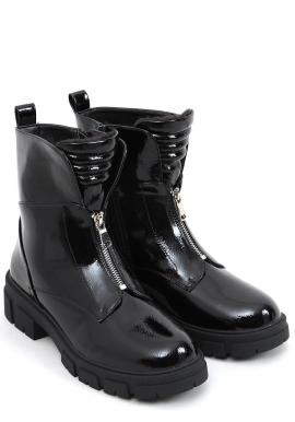 Lakované dámske topánky čiernej farby s vysokou podrážkou